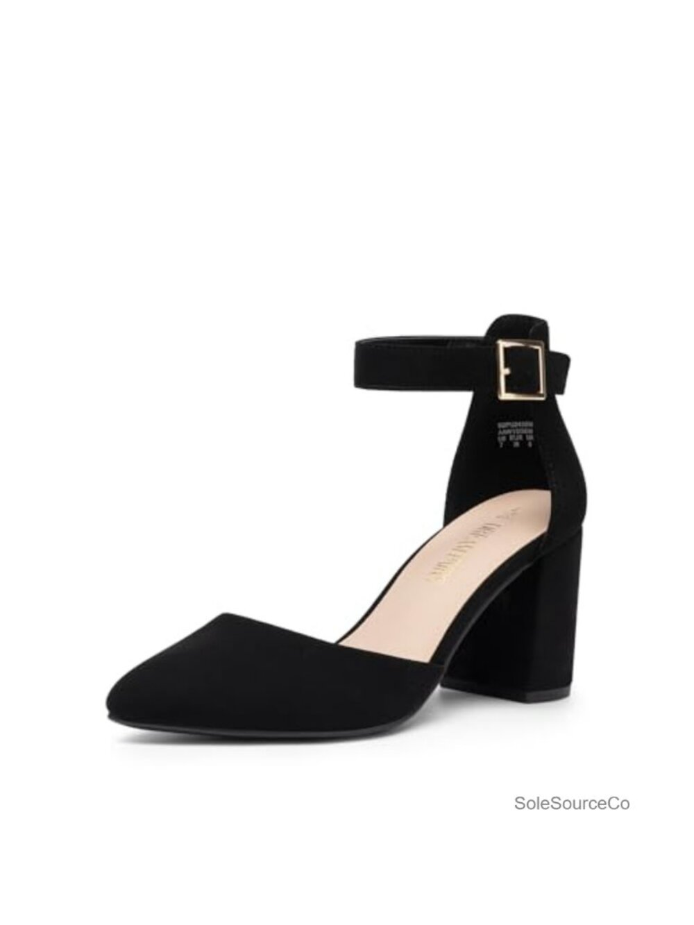 Women's Faux Leather Block Heel Pumps with Ankle Strap Comfortable D'Orsay Heels